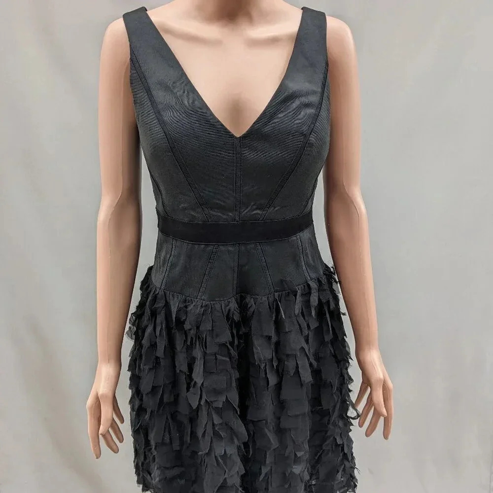 Aidan Mattox V Neck Ruffle Black Dress Size 6